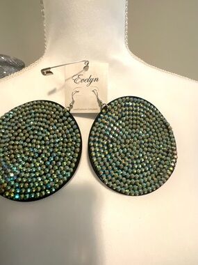 Evelyn Green Iridescent Round Crystal Disc Earrings